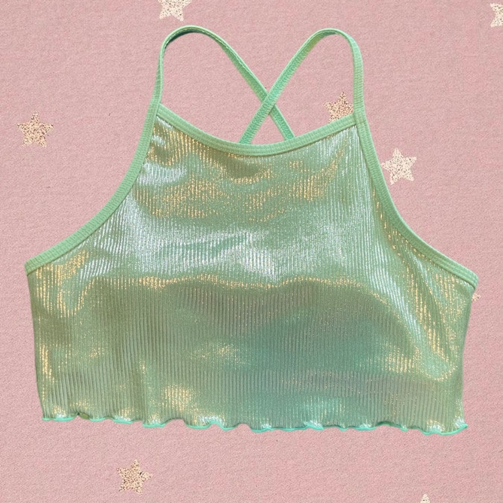 NWOT Justice Just for Girls Too Cool Texture Ribbed Shimmer Bikini Top Size 16